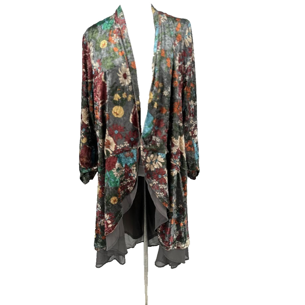 Adore Velvet Jacket Duster Womens M Floral Kimono Whimsigoth Fairy Boho Hippie